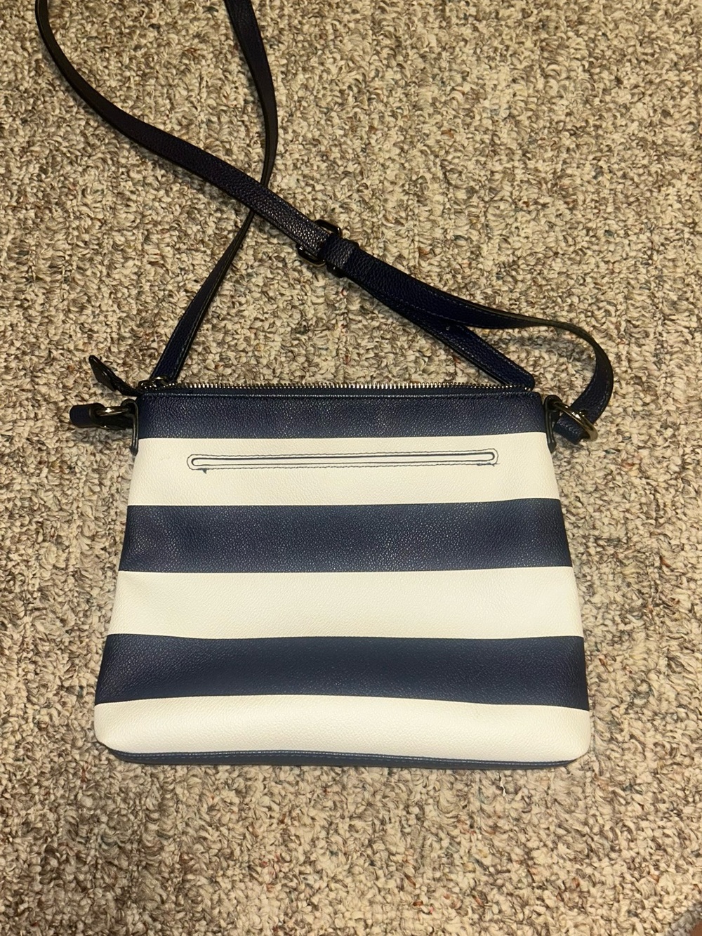Dana Buchman Navy and White Striped Crossbody Bag - Picture 5 of 7